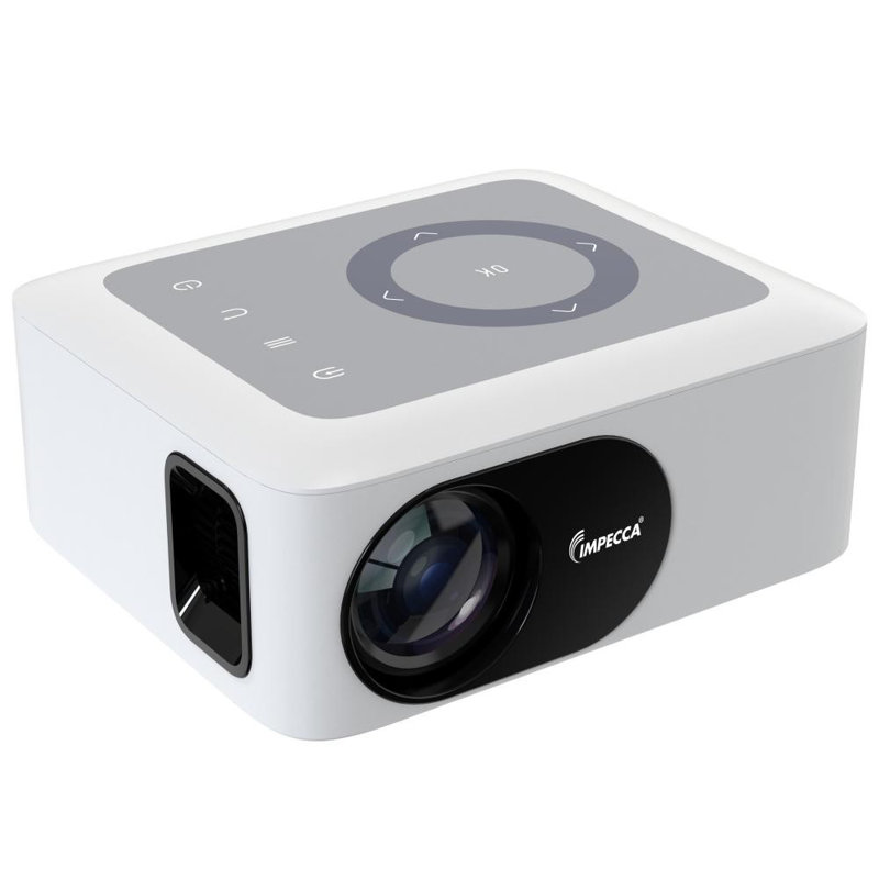 Impecca 120" Portable Home Theatre Projector, 80 ANSI Lumens, 720P,  Includes USB-C to HDMI Kit - White