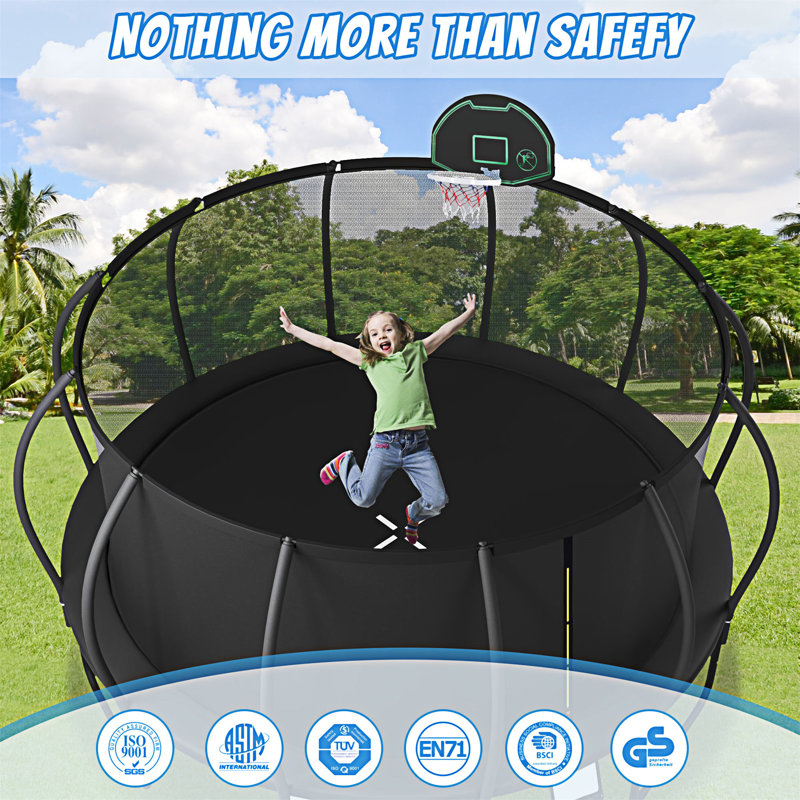 14 ft Black Round Kids' Trampoline with Enclosure