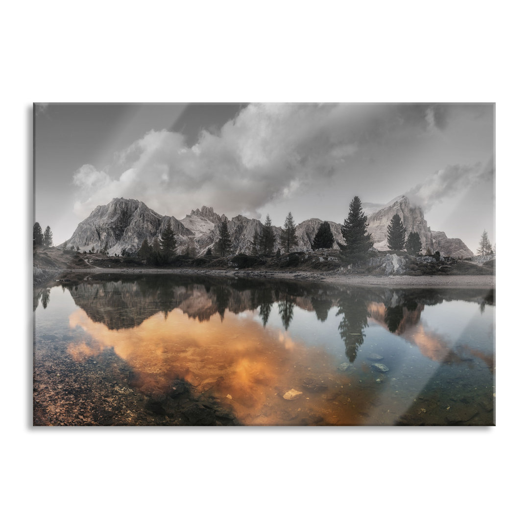 Glasbild Bunte Dolomiten am See Limides