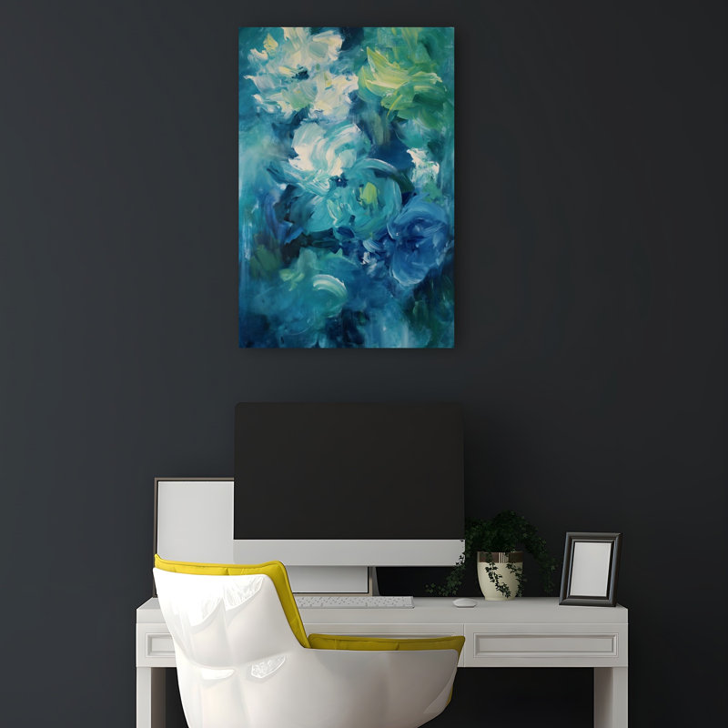 Art mural contemporain bleu sarcelle abstrait abstrait bleu audacieux