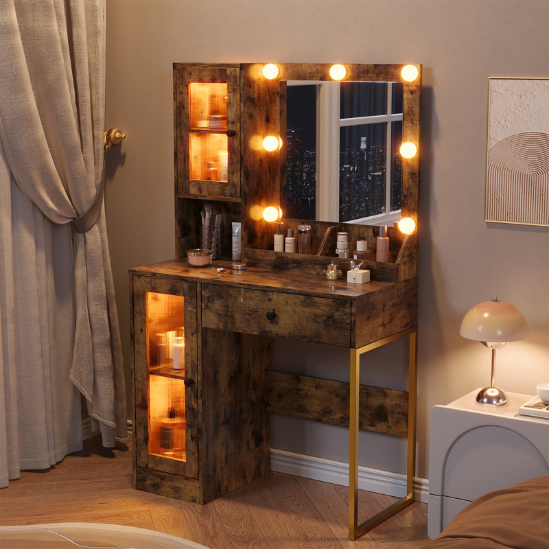 Dressing Table with Mirror, Brown