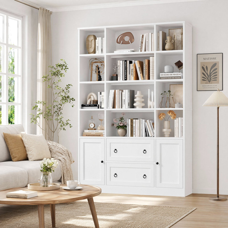 Bibliothèque de 70,9 po de hauteur, bibliothèque à 6 niveaux pour bureau à domicile, salon, Blanc