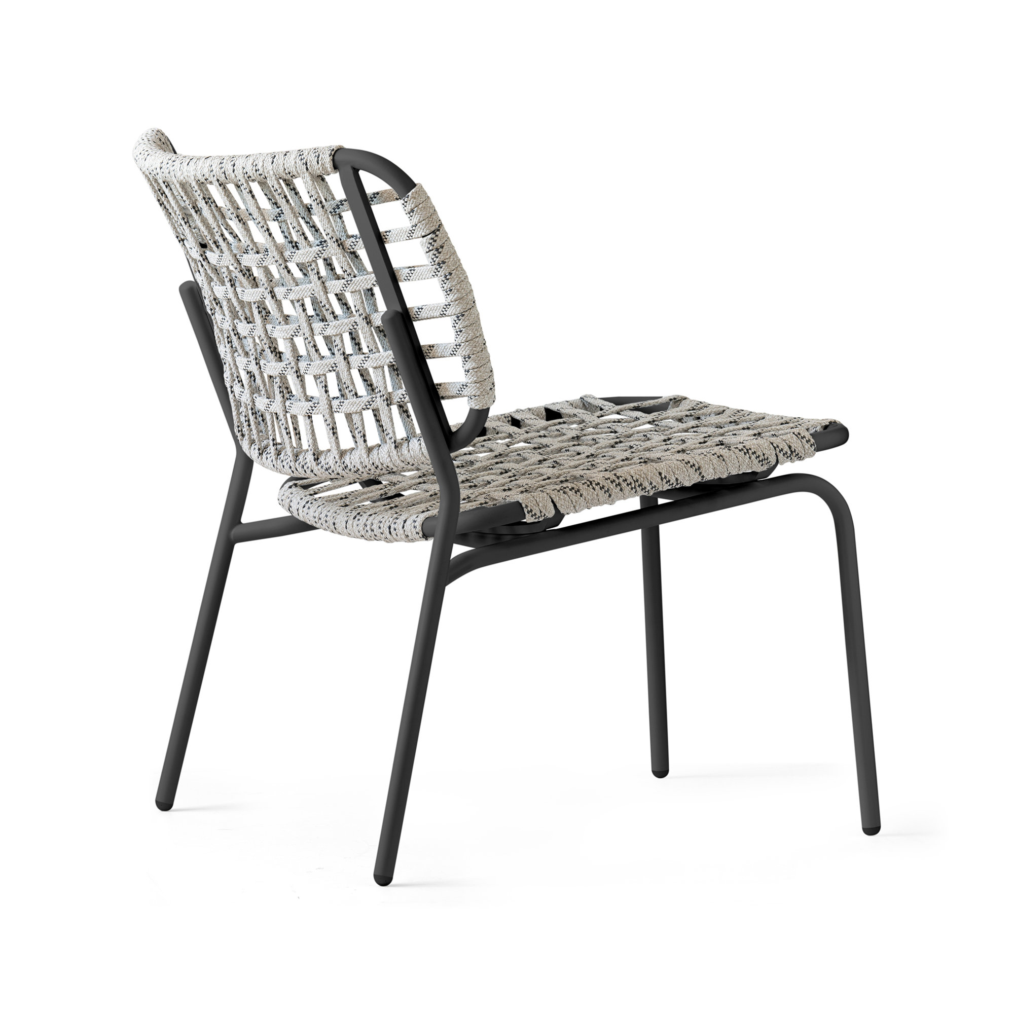 Yo Outdoor Lounge Chair with Woven Seat and Metal Frame, Matt Black