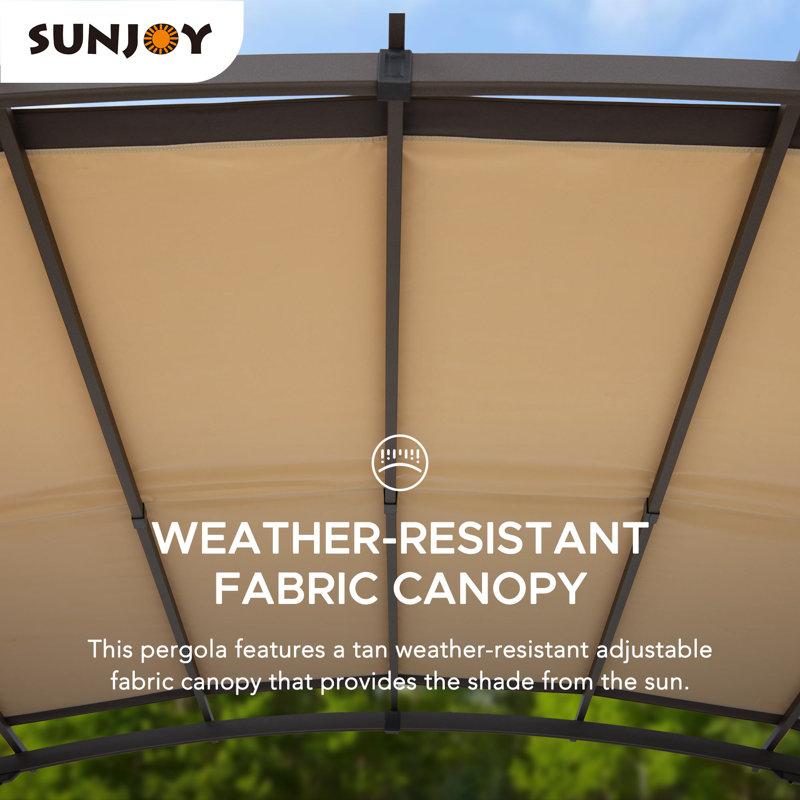 Tan and Brown Steel Arched Pergola with Adjustable Canopy