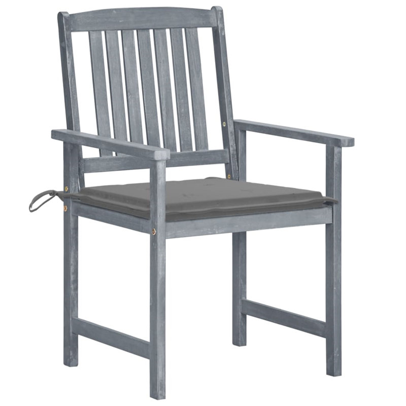 Outdoor Patio Dining Chair with Cushions Solid Wood Acacia, Gray, Gray