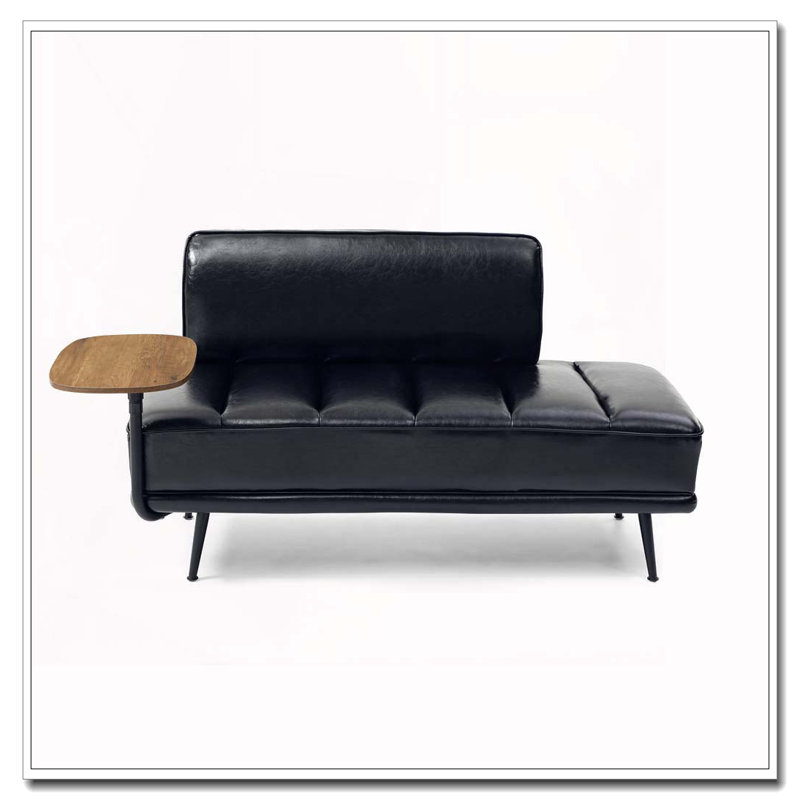 Banc de bout moderne de 55 po de large avec revêtement en similicuir et table d'appoint, Noir