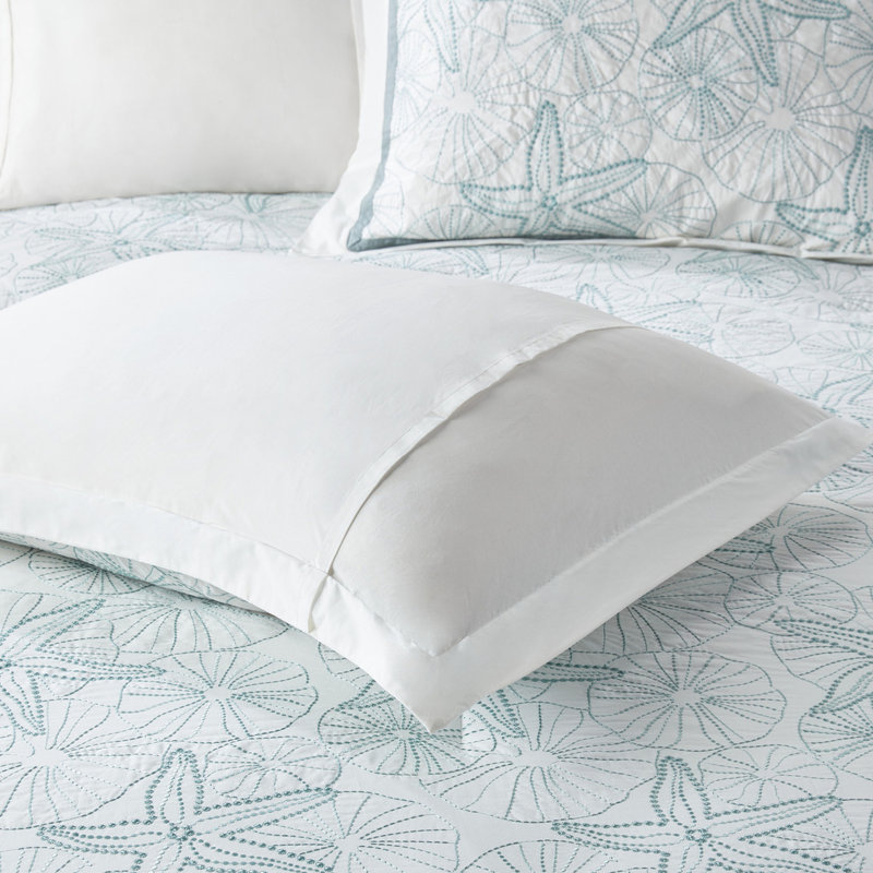 Ensemble d'édredon très grand - 100% coton, blanc avec broderie décorative, literie surdimensionnée et rembourrage de couleur sable, confortable