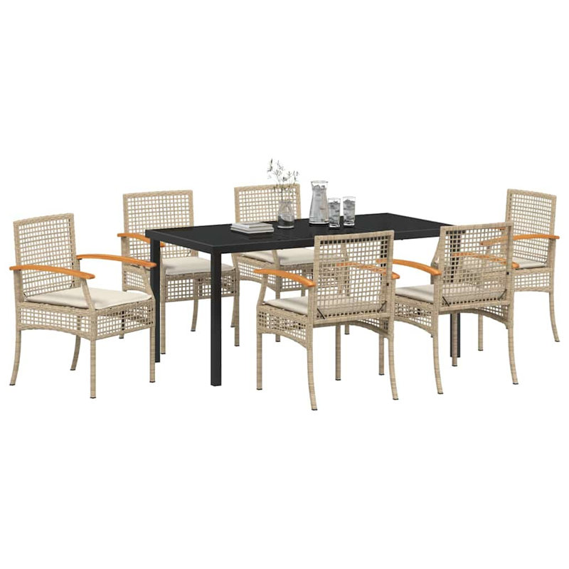 6 - Person Patio Dining Set with Rectangular Table, Beige