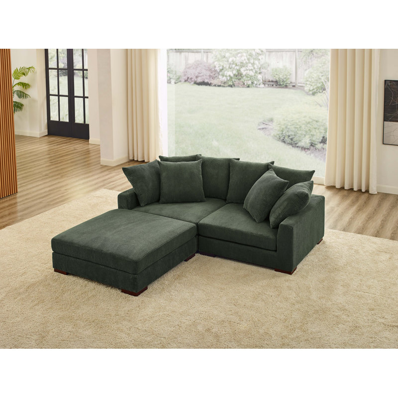 Canapé modulaire rembourré 3 pièces Aurbree, Velours côtelé vert foncé