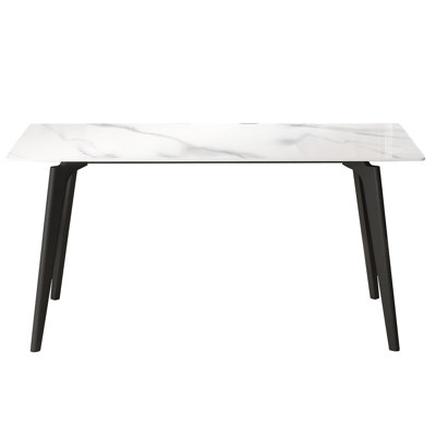 62.99" Modern Artificial Stone White Straight Edge Black Metal Leg Dining Table-Can Accommodate 6 People(Dining Table Only)