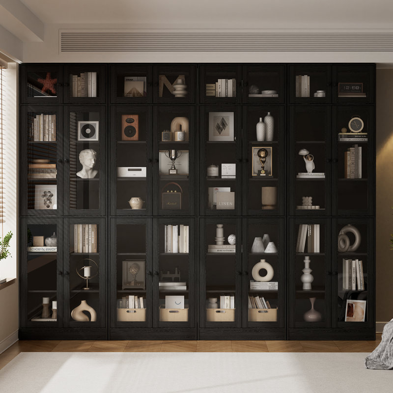 86.7'' H X 94.48'' W Book Cabinet Storage Bookcase Set, Black
