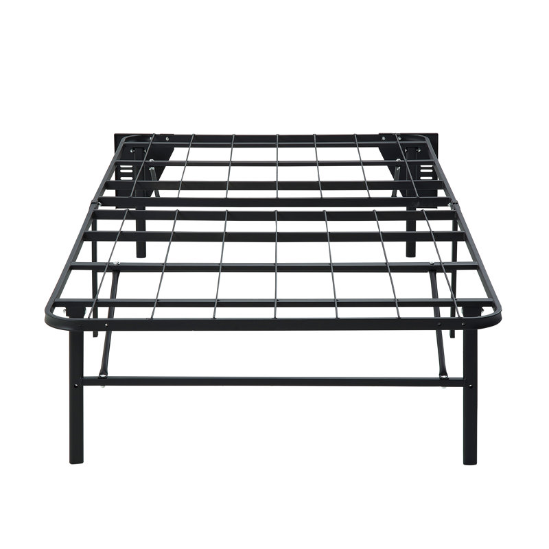 Structure de lit pliable en métal noir, conception à profil haut sans outils, Lit simple