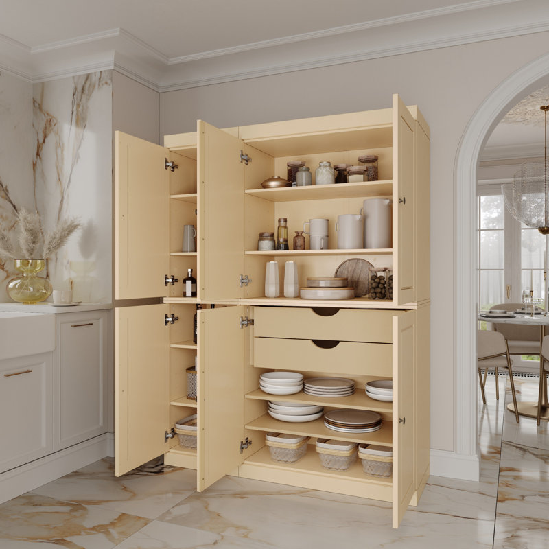 Grande armoire de cuisine 100% en bois massif avec portes et 2 tiroirs Niculae, tablettes réglables, armoire de rangement modulaire, l 48,5 po x H 71,5 po