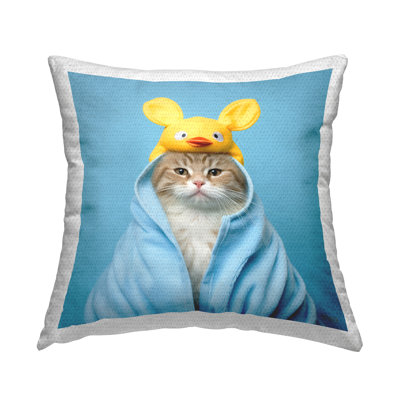 Cat in Bathroom Robe Outdoor Printed Pillow by RB