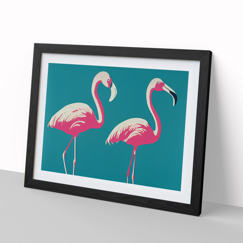 Expressive Flamingos - Single Picture Frame Print, 46cm H x 64cm W x 2cm D, Black
