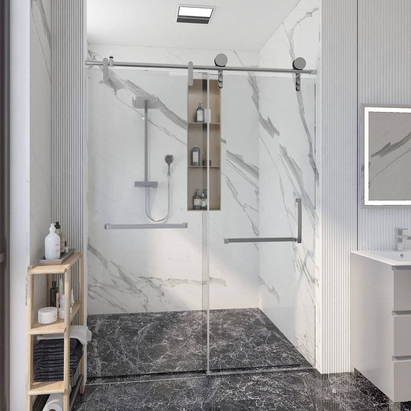 56"-60" W x 76" H Single Sliding Frameless Shower Door | 0.31" (8mm) Thickened Upgrade Tempered Glass | Stainless Steel Hardware | Safe, Explosion-Resistant, Clear & Stylish, Sturdy & Durable