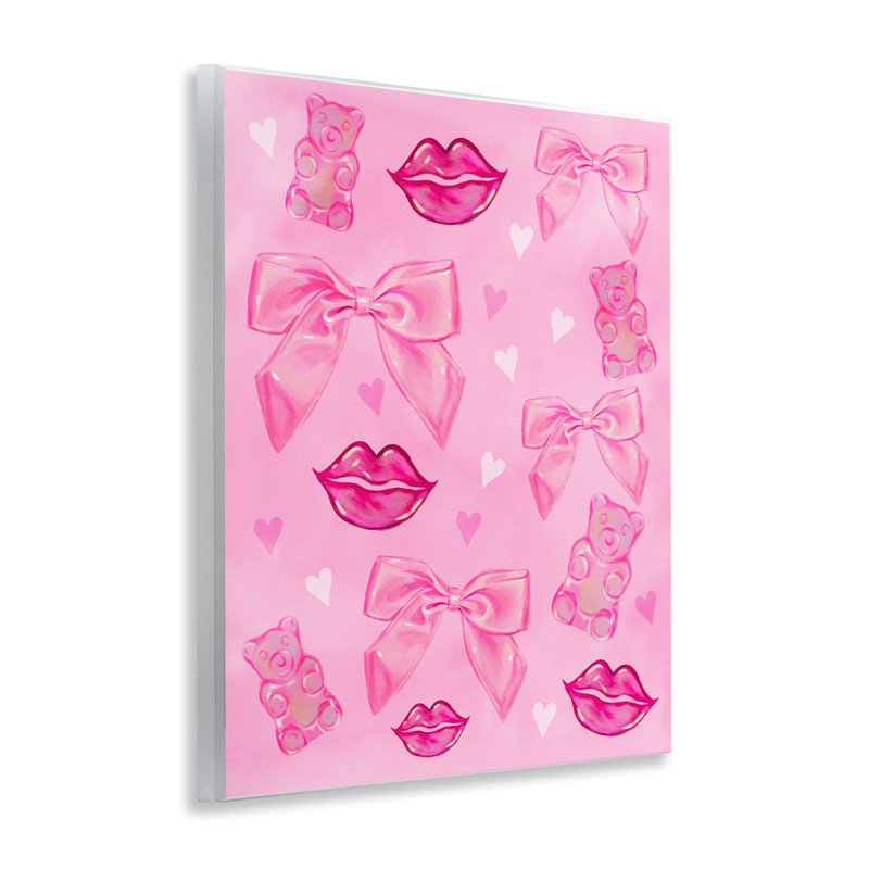 «Lips Bows & Bears» sur plaque murale rose, design par Ziwei Li