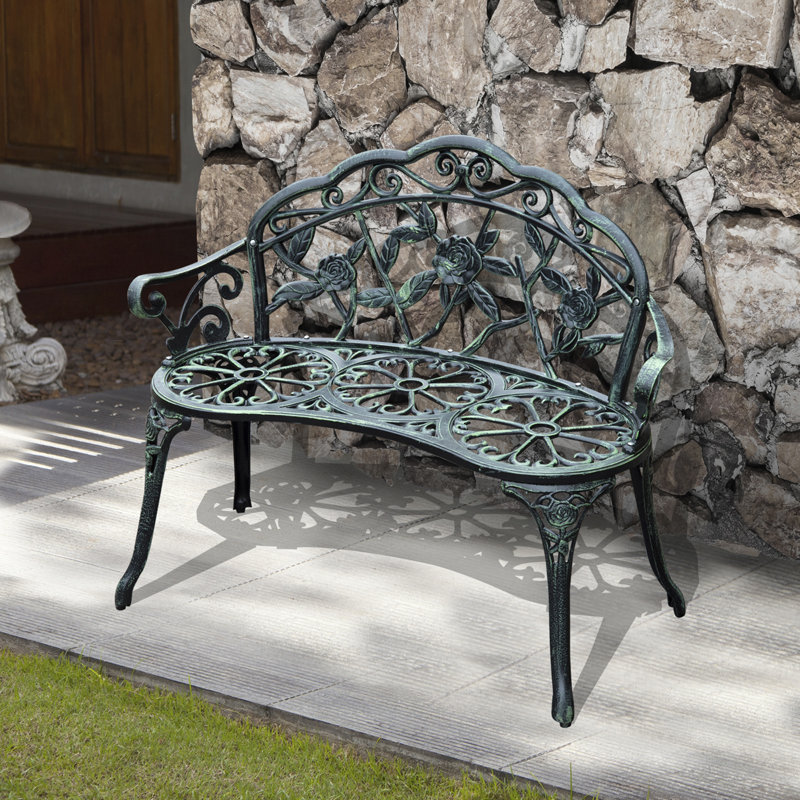 Outsunny 2 Seater Garden Bench Cast Aluminium with Armrests Vintage Green