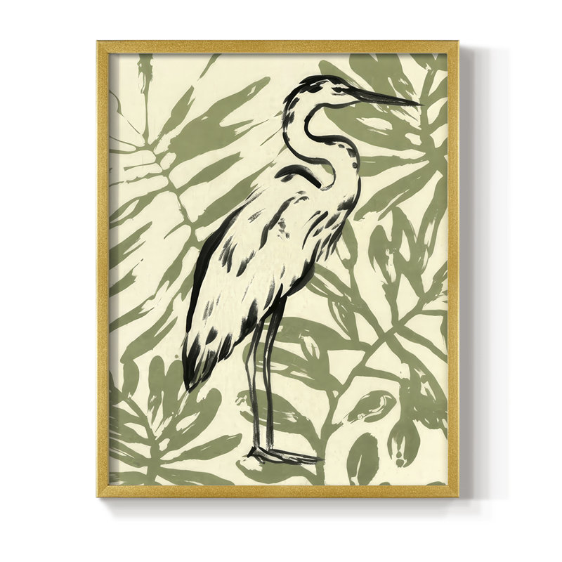 Retro Parlor Heron I, reproduction encadrée - bois massif, H 30 po x l 24 po, Doré