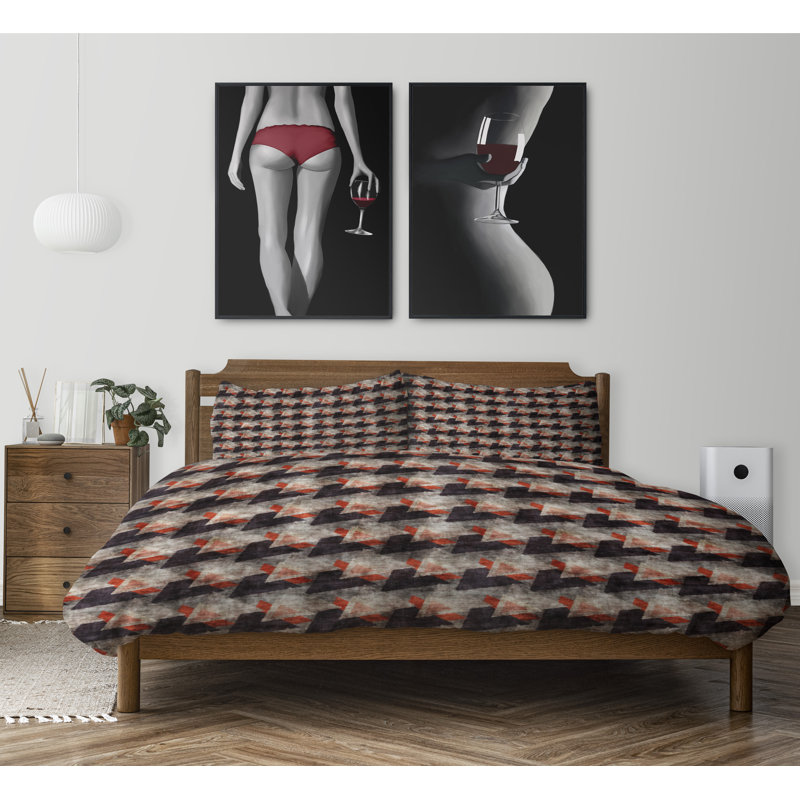 Polyester Twill Geometric Shapes Duvet Cover, King Duvet Cover + 2 King Pillowcases
