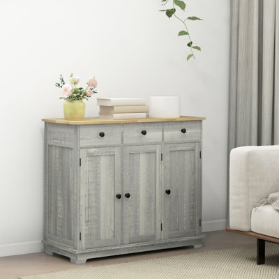 Armoire de cuisine moderne grise - Buffet avec 3 tiroirs, tablette réglable et portes pour économiser de l'espace