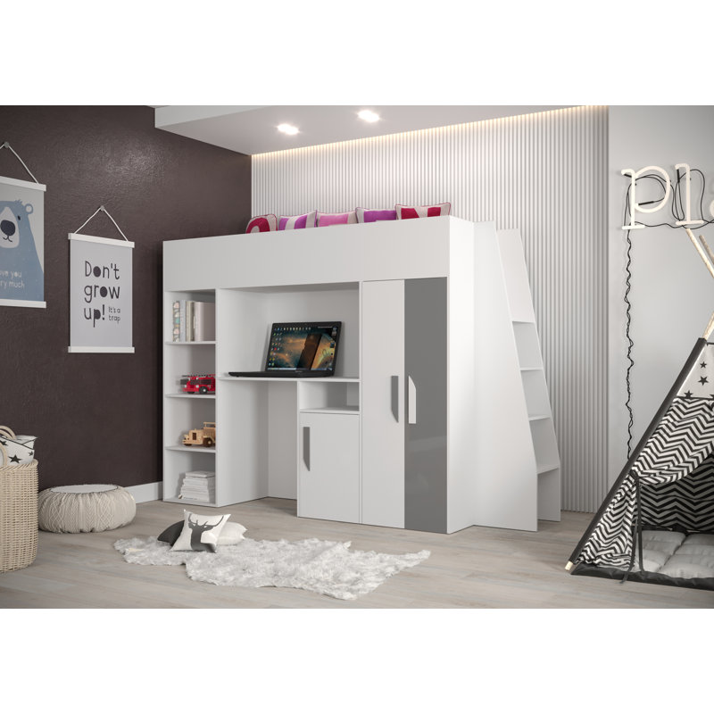 European Single (90 X 200 Cm) Loft Bed Panel, White/Grey