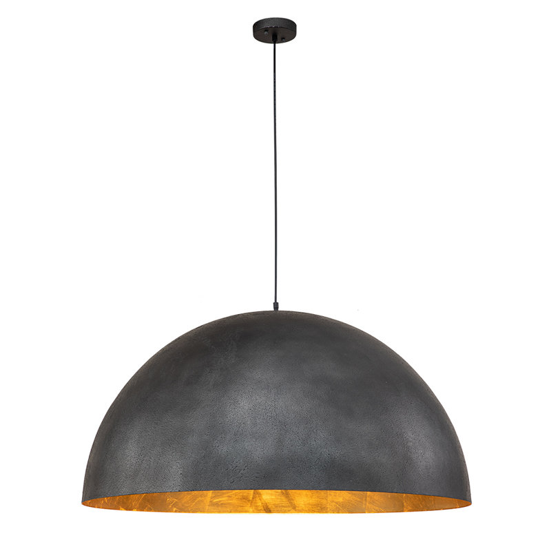 Industrial Oversized Large Metal Dome Pendant, Black, 20.1" H x 39.4" W x 39.4" D, 5 Lights