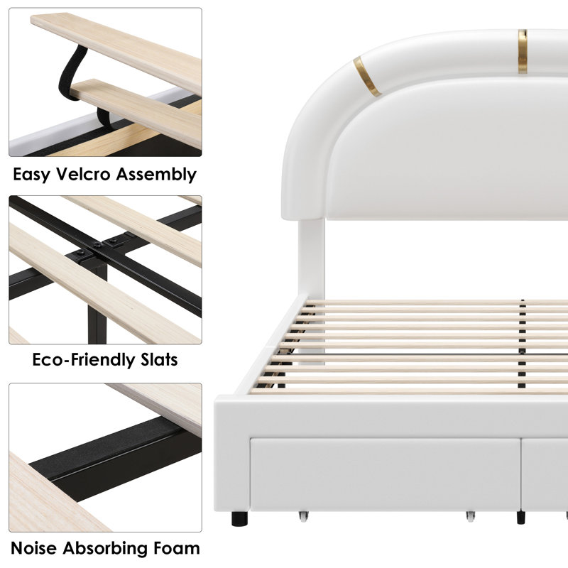 Upholstered Modern LED Bed With APP & Remote Control, White, Queen