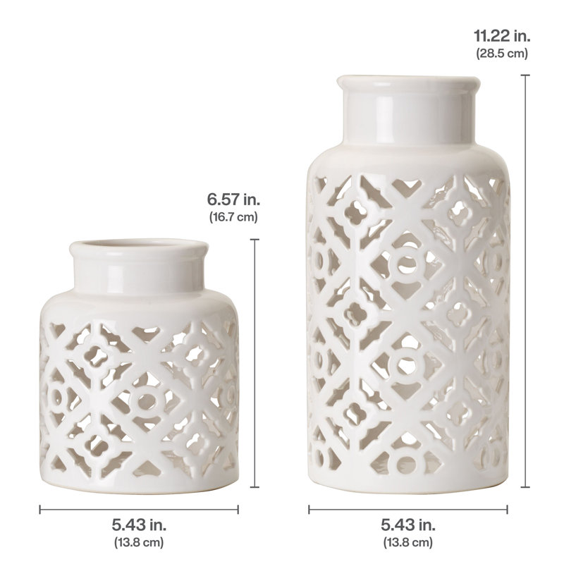 Geometric White Ceramic Vase Duo for Elegant Home Decor