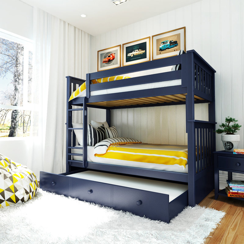 Ravenwood Kids Bunk Bed with Trundle, Twin over Twin, Blue