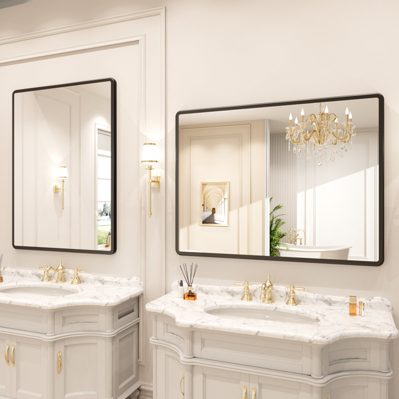 Miroir de salle de bain rectangulaire en aluminium avec verre trempé, 40 po x 30 po