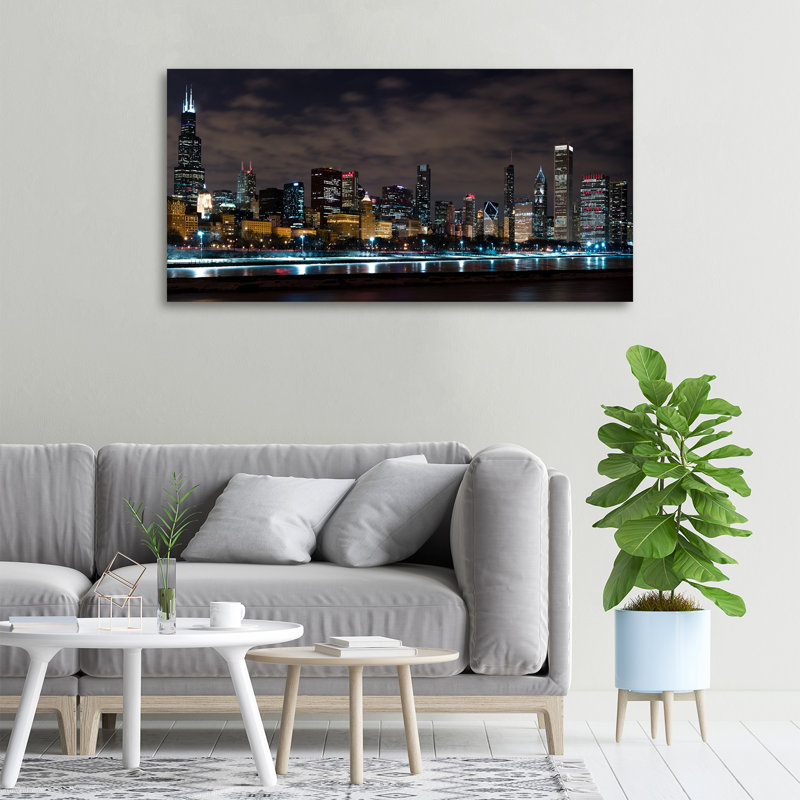 Chicago By Night - Wrapped Canvas Print