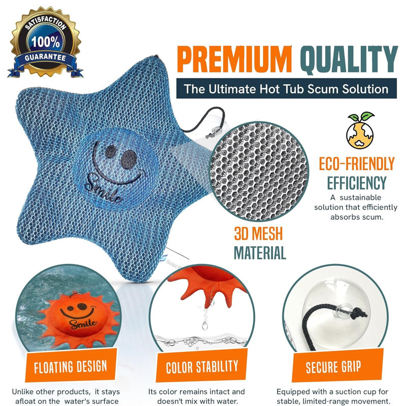 Absorbeur d'écume de baignoire en forme d'étoile, filtre à éponge flottant réutilisable Oil-Spa avec ventouse, nettoyant pour huile de baignoire et bain à remous