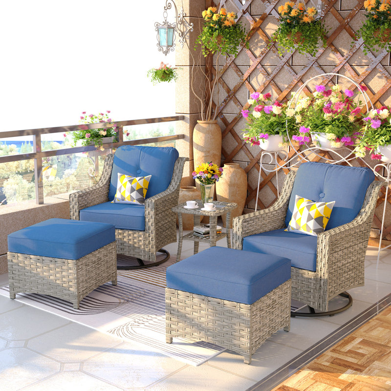 Daliya Wicker 4 - Person Patio Conversation Set with Cushions, Blue