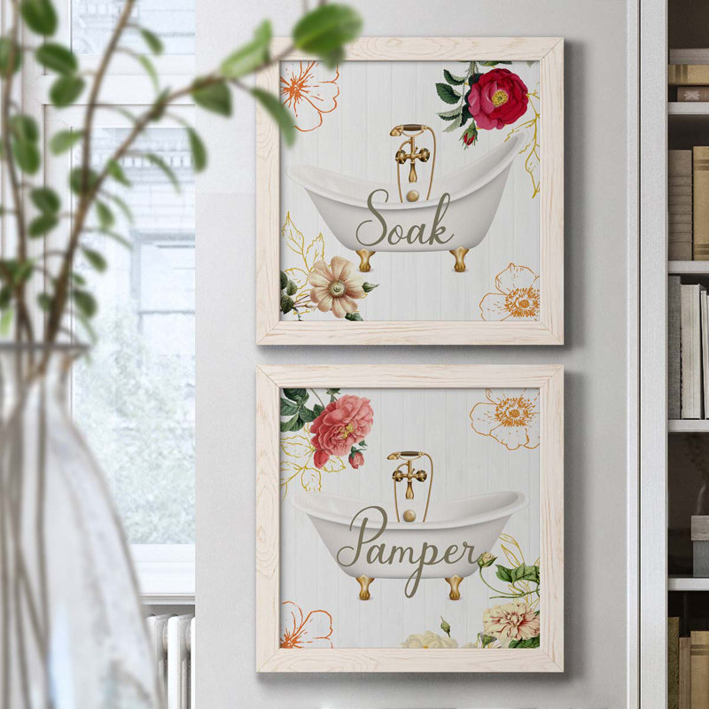 Soak - Ensemble de 2 encadrements d'art textuel sur toile, H 17 po x l 34 po x P 1,5 po, Cadre blanc
