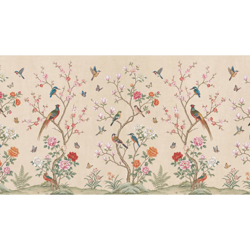 Papier peint floral Chinoiserie Nature, 200 po x 120 po, Peler et coller