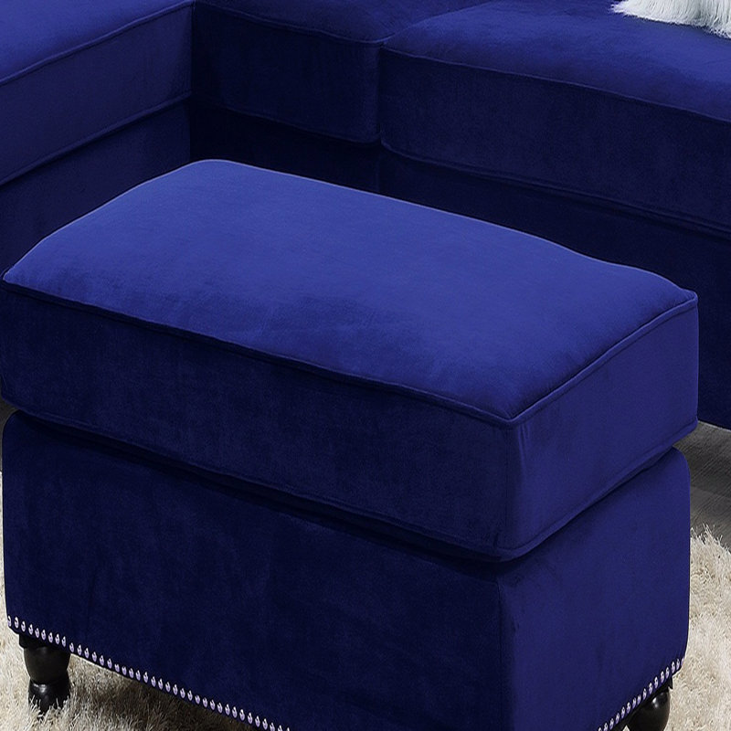 Repose-pieds en velours bleu indigo