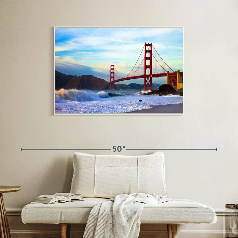 Golden Gate Bridge, San Francisco, Cadre flottant blanc, 40 po x 27 po