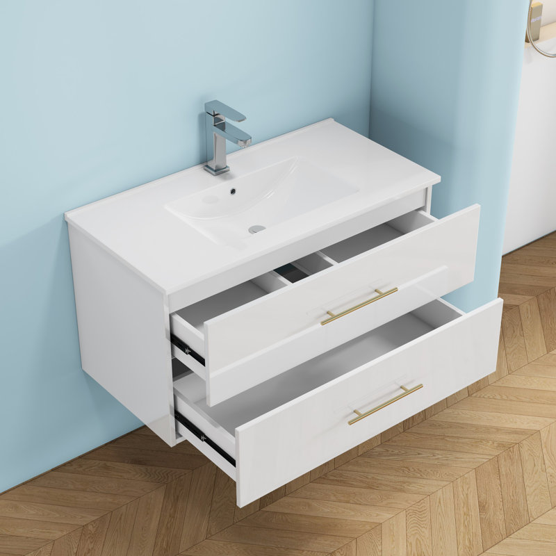 Meuble-lavabo mural 36 po, Blanc, H 19,7 po x l 35,8 po x P 18,5 po