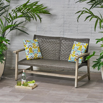 Causeuse d'extérieur en bois d'acacia, ensemble de conversation pour meubles de patio