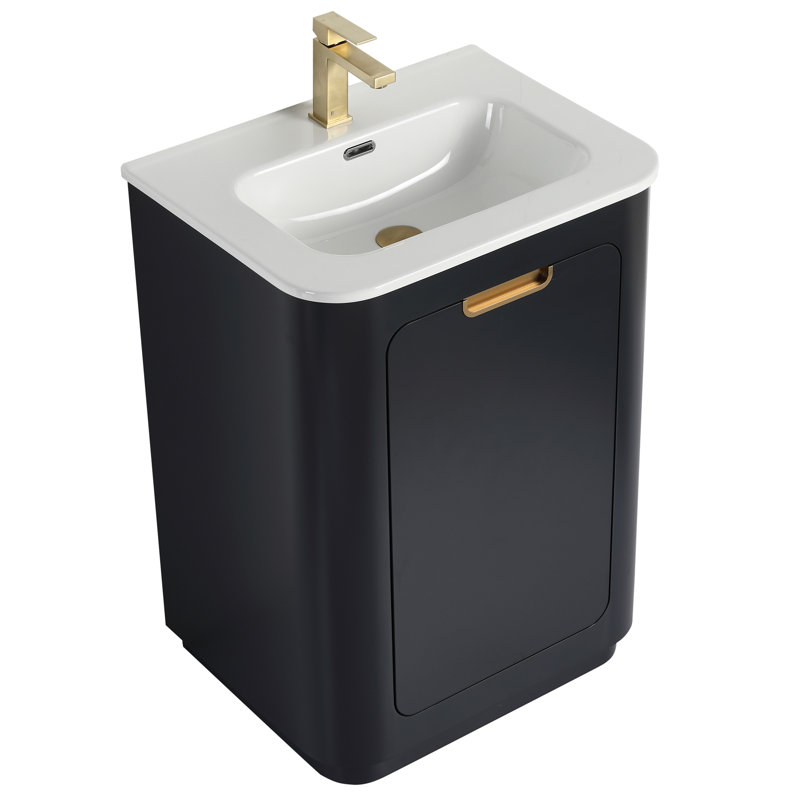 Meuble-lavabo 24 po avec lavabo Atticus, Noir / laiton satiné