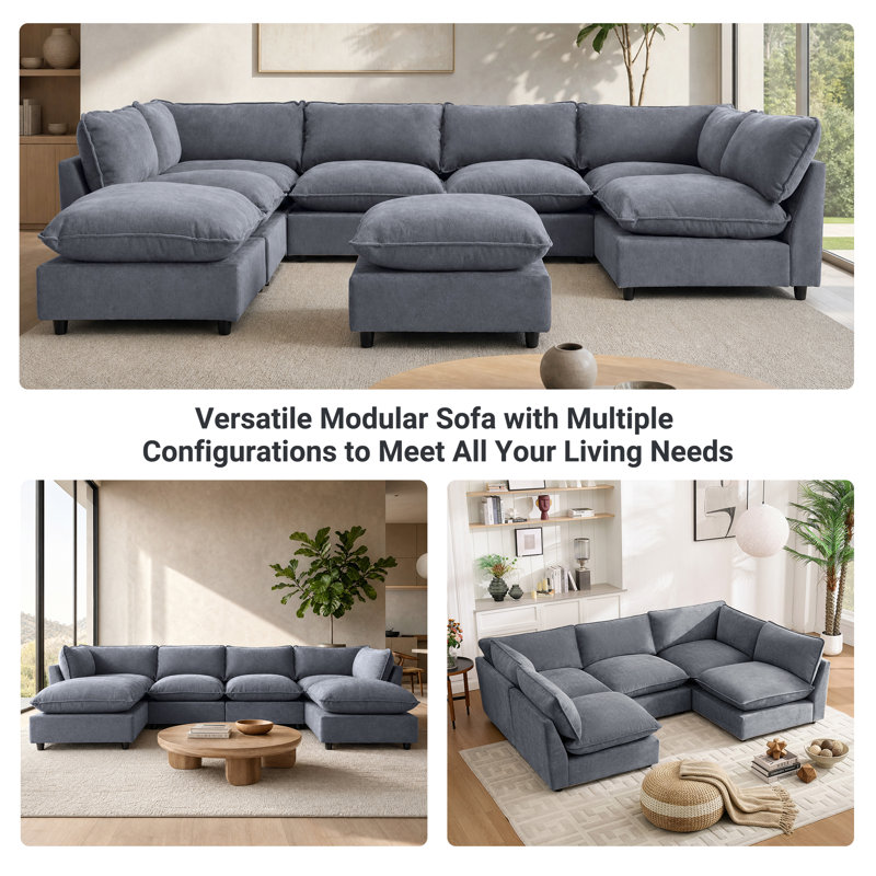 Canapé modulaire avec repose-pieds 31,5 po Annamaria, Chenille gris-bleu