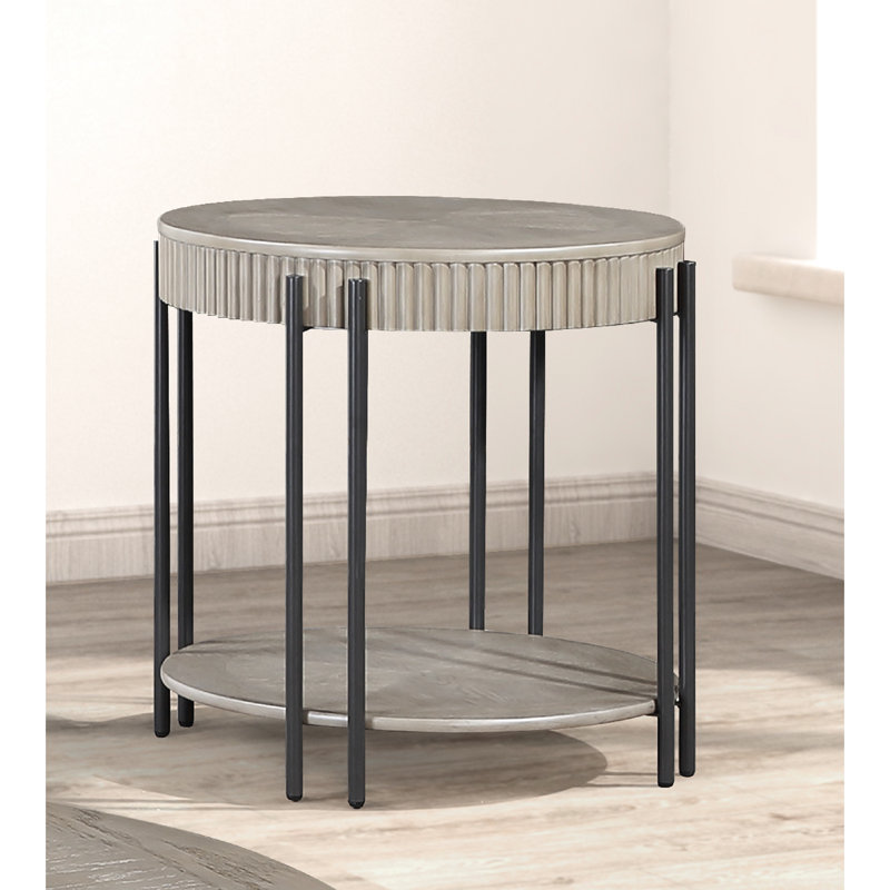Table de bout de salon avec pieds en métal et tablette brun clair / brun foncé