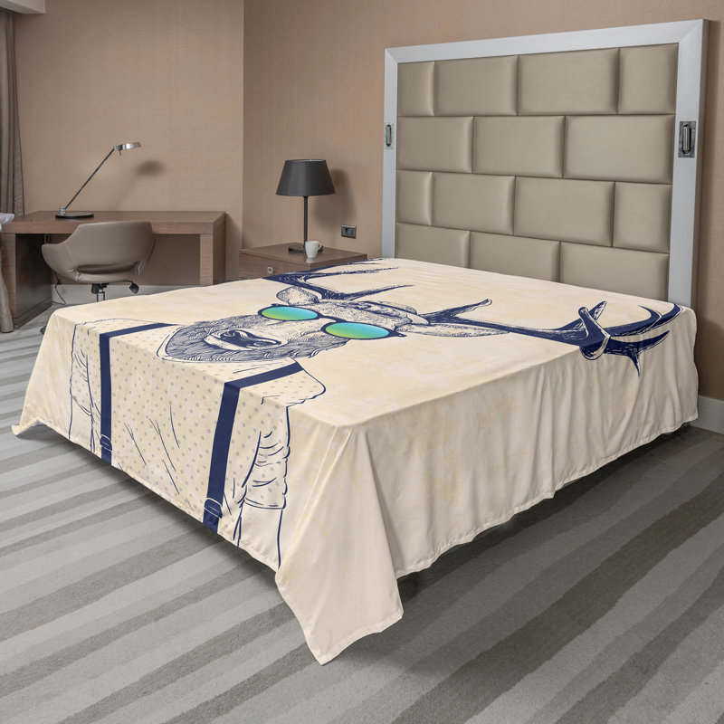 Drap de dessus en bois Ambesonne Hipster Cool Fun Animal Beige bleu foncé, Très grand californien
