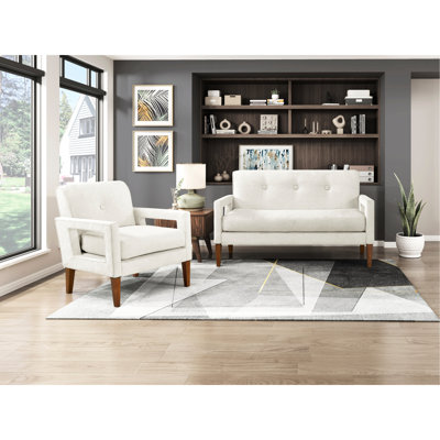 Modern Beige Chenille Upholstered 2pc Furniture For Living Room, Pocket Coils, Reversible Seats, Solid Wood Frame And Legs Room Comprising Chair, Legs, Removable Seat Covers