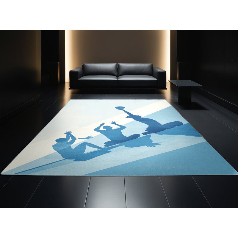 Machine Washable Takengon Sitting Volleyball Minimalist Rug in Blue – SkyBlue Binding, 5x8