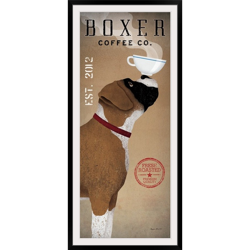 «Boxer Coffee Co. v.2» par Ryan Fowler, affiche vintage, Cadre noir, H 44 po x l 22 po x P 1 po