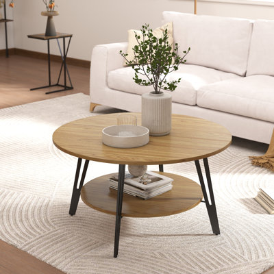 Omar 2 Tier Round Coffee Table With Storage and Four Solid Steel Legs Centre Table For Living Room