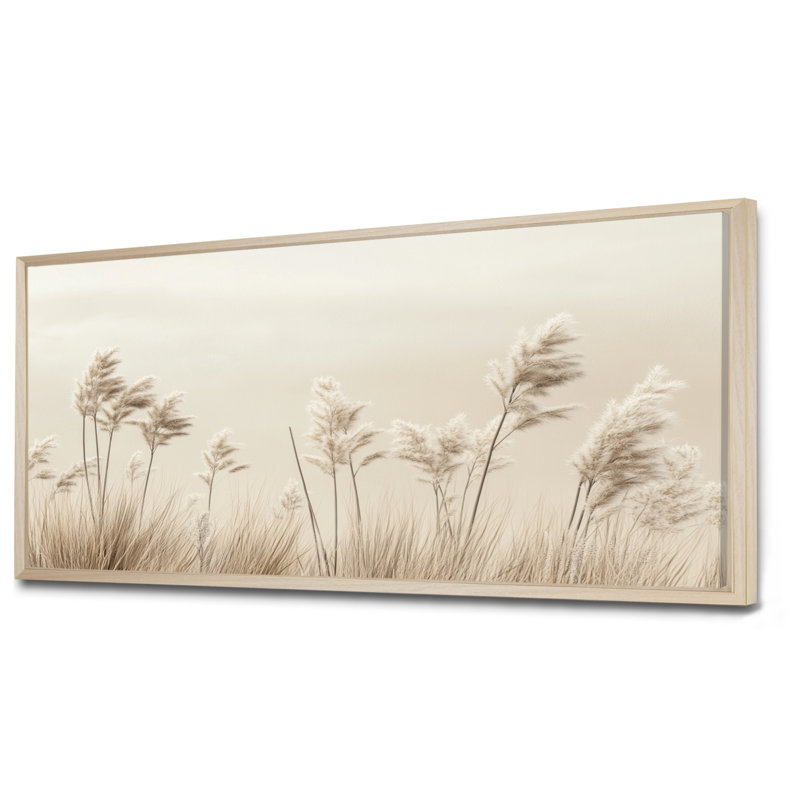 «Minimal Grass Horizon Meadows II», art mural beige, H 28 po x l 60 po, Cadre naturel flottant