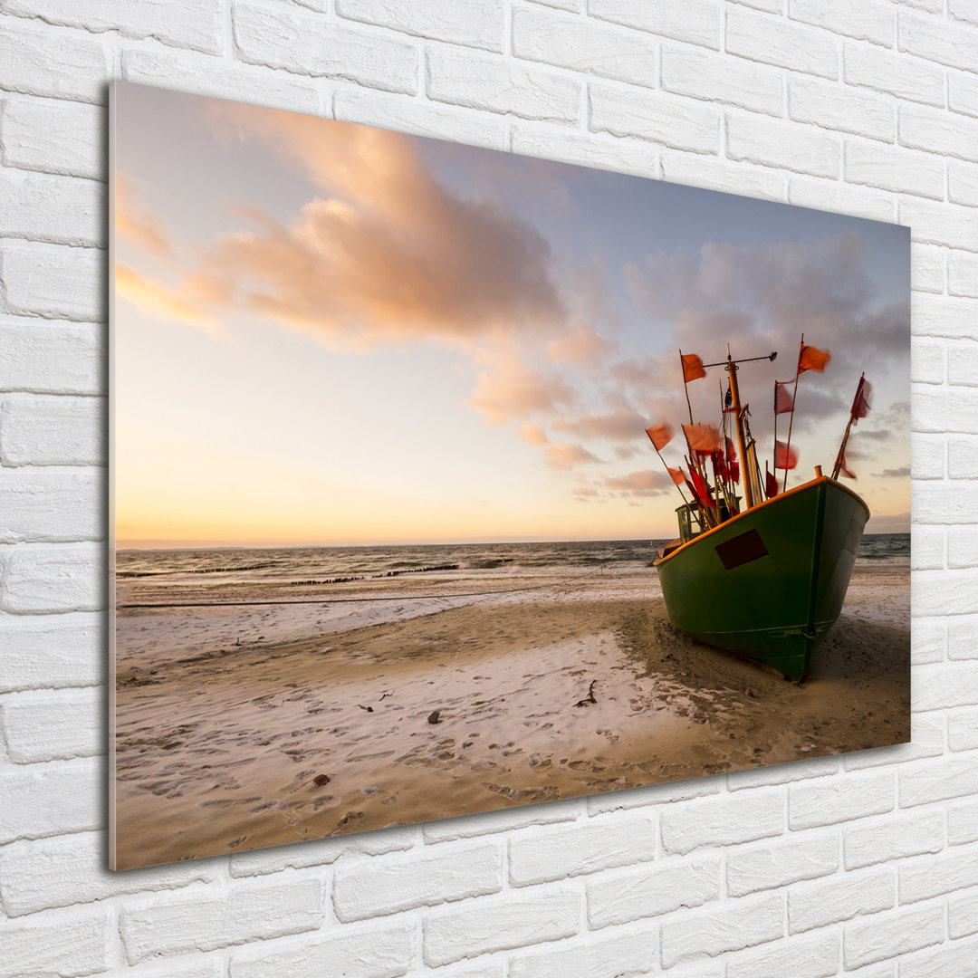 Glasbild Fischerboot Strand